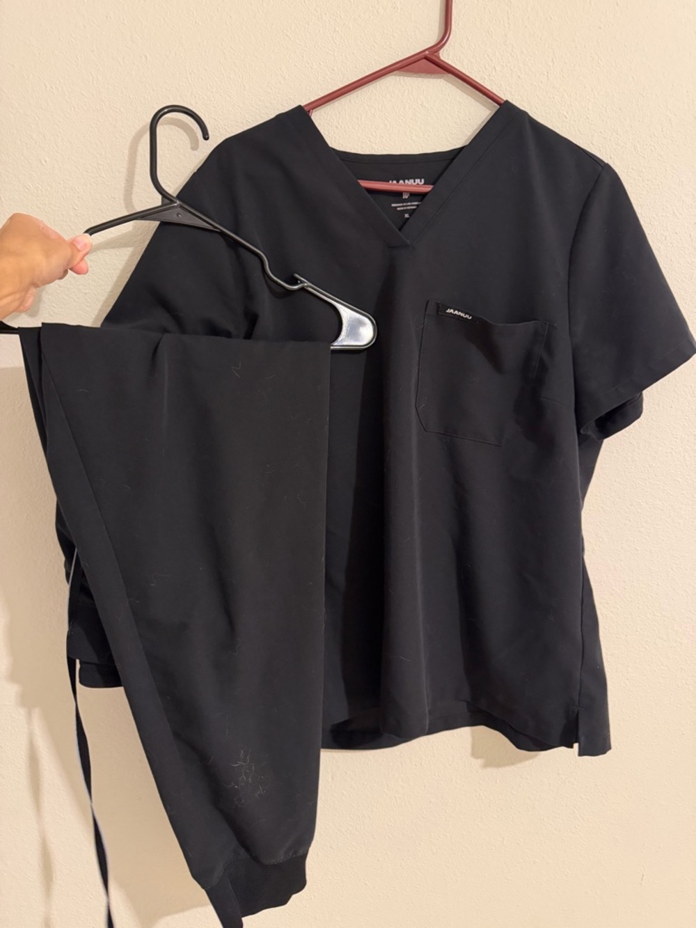 Jaanuu Black V-Neck Scrub Top with Matching Jogger Pants